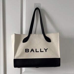 Bally Cream and Black Canvas Tote